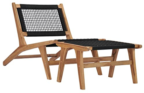 ZQQLVOO Gartenliege, Strandliege, Relaxliege Garten, Sonnenliege mit Fu?ablage Massivholz Teak und Seil,Liegestühle Allwetter Garten-Sonnenliege für Terrasse, Deck und Pool