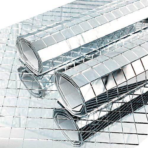 Spiegel-Mosaikfliesen, quadratisch, Glitzer, Glasmosaik, selbstklebende Rückseite, Weihnachten, DIY, Kunst und Handwerk, Dekoration (Silber, 10 x 10 mm x 6 Bögen)