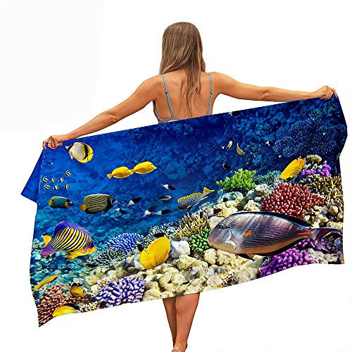 FANSU Sandfreie Badehandtücher, Schnell Trocknende Strandtücher Badetuch Travel Strandtuch, Mikrofaser Schwimmsporttuch für Frauen Männer, Ozeandruck (schön,70 * 150cm)