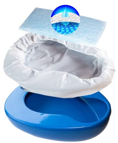 Bassin de lit urinoir très résistant avec 25 coussinets et doublures super absorbants - Pour l'hôpital ou la maison pour les personnes âgées et les patients - Coussinets absorbent jusqu'à 1000ml