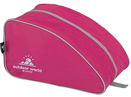Outdoor World Premium Boot Bag – Water-Resistant 600D Polyester Shoe & Boot Storage for Hiking, Walking, Football, Rugby, Golf & Gym – Fits Up to UK Size 13 – Wide Zip Opening & Carry Handle (Pink)