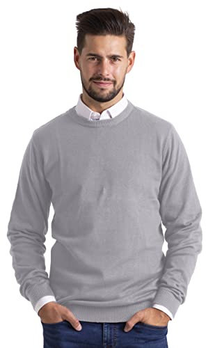 BlauerHafen Herren Slim-Fit Sweater Pullover Rundhals Crew Langarm Lässige Baumwolle Jumper (Grau, XL)