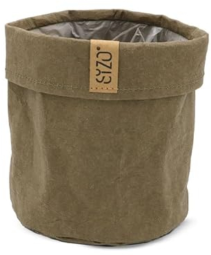 Sizo Waschbare Papiertüte | Geschenkbox | Deko-Box | Lederoptik | Übertopf | mit wasserdichtem, biologisch abbaubarem Innenfutter (15cm x 15cm, Schlamm)