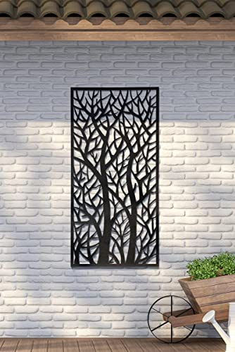 MirrorOutlet Metal Garden Screen Extra Large Tree Effect, Black, 120 x 60 cm