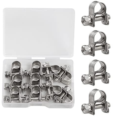 SPEEDWOX 10 Pcs Mini Fuel Injection Hose Clamps 304 Stainless Steel Adjustable Pipe Hose Clip Tube Clamps Set with Storage Box for Diesel Petrol Pipe Automotive Plumbing (6-8mm)