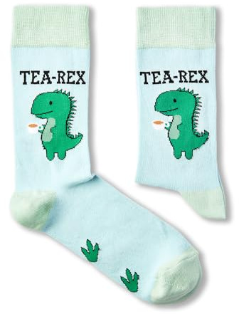 Urban Eccentric Tea-Rex Socks, Unisex, UK Size 6-11 | Funny Dinosaur with Cup of Tea, Novelty Gift for Tea Lovers & Dino Fans