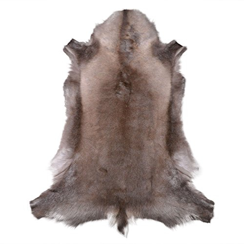 Livorio Rentierfell original aus Skandinavien, Premium Qualität, dunkel, L 130-135 cm