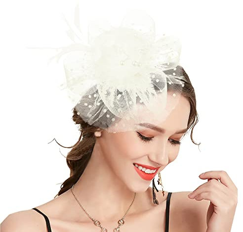 Takmor Fascinator Hochzeit, Hut Damen Mesh Federn Clip Kopfschmuck Fascinator auf Tea Party Kirche Hochzeit Cocktail für Frauen und Mädchen
