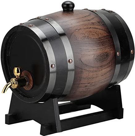 HOHXFYP Schwarz Gestreiftes Weinfass,3 L Gro?es Weinfass Aus Holz mit Wasserhahn,Exquisite Verarbeitung,Eichenf?sser,Weinbeh?lter Aus Aluminiumfolie