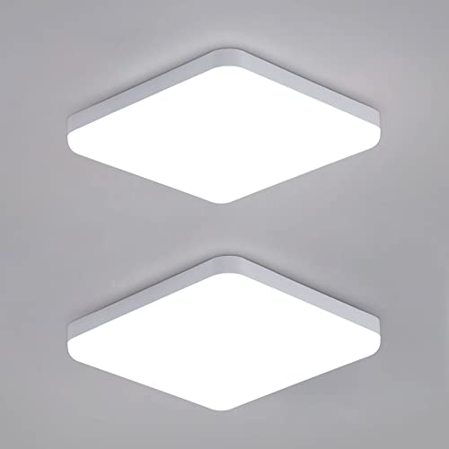 DAXGD Plafón Led Cuadrado 32W, Lamparas de Techo LED Estanco IP54, 3600LM 6500K Blanco Frío, Plafón Baño Cocina Pasillo Balcón 25cm, Pack de 2 Unidades