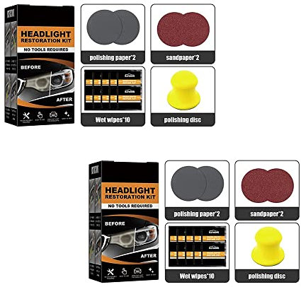 New Restowipes Headlight Cleaner Restoration Kit, Restowipes Headlight Cleaner Wipes for Car,Polish Headlights Lens Restore Cleaner DIY Polishing, Repair Agent Sanding Discs,Sanderpaper (2 Sets)