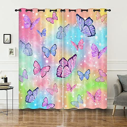HOSIMA Aquarell Schmetterling vorhänge Blickdicht mit ösen Verdunkelungsvorhänge,2-Set 140x245cm Bunt Schmetterling für Kinderzimmer Leichte & weiche Verdunklungsvorhänge(Schmetterling 140x245cm)