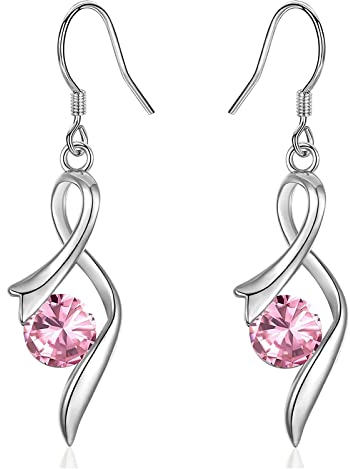 Ohrringe Hängend Damen Silber Ohrhänger hängende 925 Silber Ohrringe mit funkelnedem Rosa Zirkonia