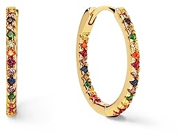 SINGULARU - Orecchini Gleam Colors. Argento Sterling con Placcatura Oro 18Kt e Zirconi Multicolori. Chiusura Congo. Gioielli da Donna