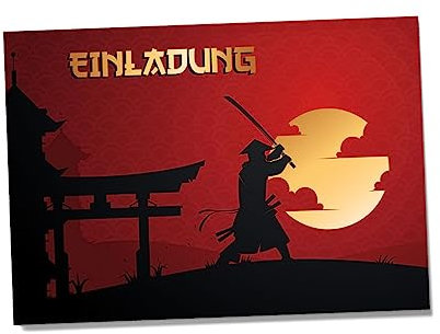 Partycards Einladungskarten Kindergeburtstag Mädchen Junge - 12 Karten - Samurai Design - A6 - Leicht zu Beschriften - Geburtstagseinladungen für Mädchen und Jungen - Perfekt für Feiern