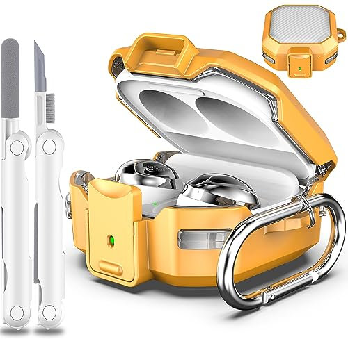 MHYALUDO Secure Lock Armor Case Comptible with Galaxy Buds FE (2023) / Galaxy Buds2 Pro Case (2022) / Galaxy Buds Pro (2021) / Galaxy Buds 2 (2021) / Galaxy Buds Live (2020) Case with Kit,Yellow
