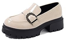 QUEEN HELENA Mocassini con Fibbia Casual Eleganti con Plateau Francesine con Tacco Donna X29-68 (Nero, 38)