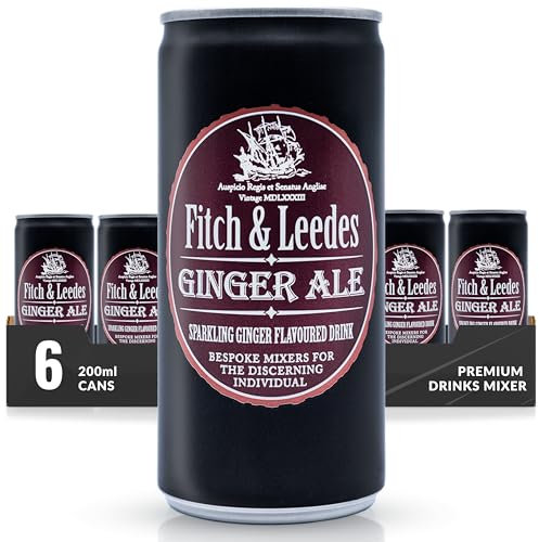 Fitch & Leedes Ginger Ale Mixer for Spirits & Cocktails (6 x 200ml) – Ideal for Brandy, Whiskey, Rum, London Dry Gin, and Vodka, Offering a Smooth Finish with Natural Cane Sugar and Ginger