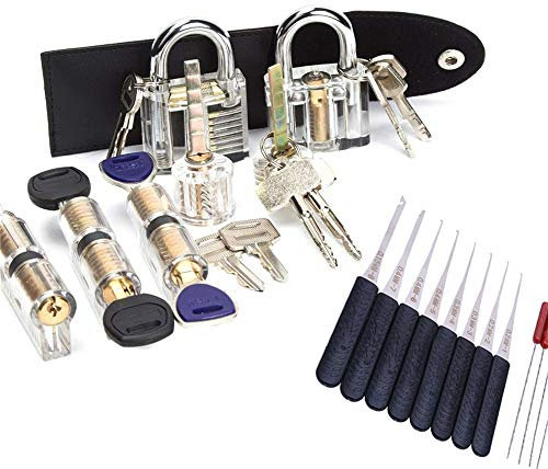 Stück Dietrich Set,Lockpicking Set, Locksmith Practice Picking Set mit transparentem Schloss, defekten Entfernungswerkzeugen, interessantes mechanisches Forschung Spielzeuggeschenk (Color : 9 in 1 Ki