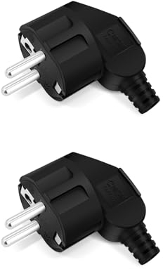 2 Stücke Schuko Stecker, IP20 Schuko Stecker für den Innenbereich, Europa-Stecker Kunststoff 250V (16A) für 8-10mm Kabel, IP20 für den Innenbereich - Schwarz