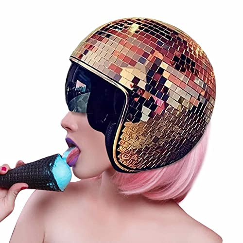 Whrcy Disco-Kugelhut, Disco-Kugelhelm, , Disco-Ball-Helm mit einziehbarem Visier, Disko-Helme, verspiegelt, glitzernd, tolle Kopfhörer für DJ, , Tanz, Disco, Bar,