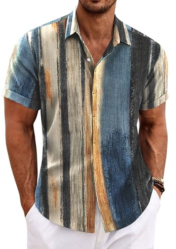 COOFANDY Men's Abstract Gradient Geometric Print Shirt Casual Shirt for Spring Summer Holiday