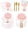 168PCS We Can Bearly Wait Bear Baby Shower Party Supplies Serves 24, Includes Plates, Napkins, Cups, Forks, Spoons ,Knives, Pink and Brown Teddy Bear for Girl Birthday Baby Shower Party Supplies