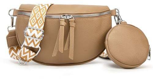 YUHONLNOR Crossbody Bag Damen Breiter Gurt Bauchtasche UmhäNgetasche Handtasche Moderne Taschen Mit MüNze (braun)