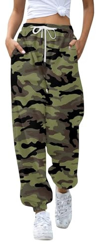 Black Friday Angebote 2024 Ab Wann Damen Jogginghose, Sporthose Damen Lang Camouflage Hose Jogging Hose Jogginghosen Damen Sport Outfit Fitness Set Hosen Frauen Baggy Kostüm(Dunkel Grün,XXL)
