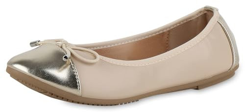 VAN HILL Damen Klassische Ballerinas Flach Lack Klassisch Schuhe 214741 Beige Lack 39
