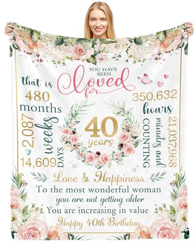 CAPRIFIC 40th Birthday Gifts For Women, 40th Birthday Decorations, Soft Flannel Birthday Blanket, 40th Birthday Gift for Her, Wife, Sister, Friend(50 * 60inch)