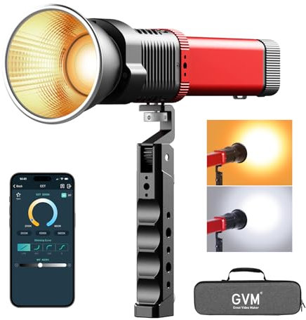 GVM PD60B 60W Lampes de Studio pour éclairage de Photographie COB, Lampe Vidéo LED Portable pour Photographes en Forme de Lampe de Poche Portable, Projecteur pour Contrôle par Application 2700-6800K