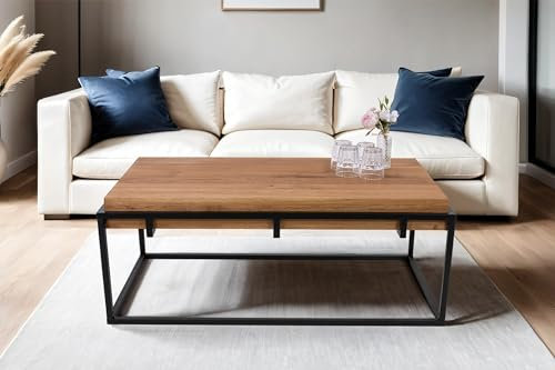 SAM B-Ware Couchtisch 110x60cm Bastien, Wildeiche massic + geölt, Sofatisch mit schwarzem Metallgestell