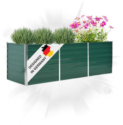 DELUKE® Hochbeet für Garten Oskar Grün | 240x80x77cm | Verzinkter Stahl | Wetterfest | Hochbeet Metall Gartenbeet Kräuterbeet Blumenbeet Beet hoch Frühbeet für Garten Gemüsebeet