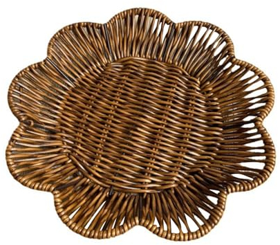 Baoblaze Woven Bread Basket Imitation Rattan Basket Cookie Fries Plate Organizer Flower Shaped Storage Basket for Dining Room Bakeries, 25cmx4cm