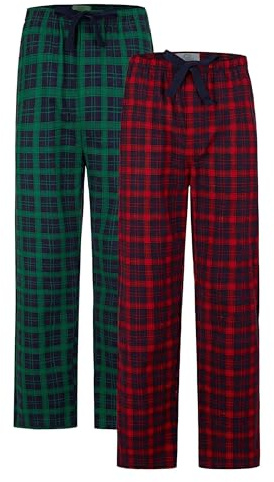 GLOBAL Bas de pyjama pour homme | 100% flanelle de coton