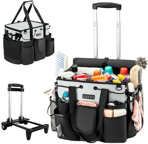 LOEUO Large Cleaning Caddy for Cleaning Supplies Organizer, Rolling Cleaning Caddy Bags with Wheels for Housekeepers, Cleaning Carts on Wheels for Home Car Office Picnic