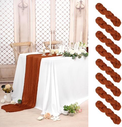 8 Stück Käsetuch Tischläufer Terrakotta,90 x 300 cm Rustikaler Gaze Stoff Boho Seihtuch-Tischläufer lang Cheesecloth Tischläufer Hochzeit Tischdecke für Hochzeit, Party, Bankett Dekoration