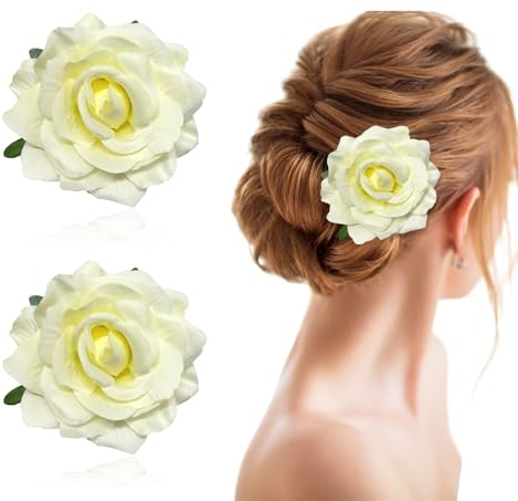 FUIPVGI 2 Pièces Pince Cheveux Fleur, Roses Épingles Cheveux Broche Fleur Accessoires, Fasciner Barrette Chapeaux Floral pour Carnaval Mariage Danseuse De Flamenco Femmes et Filles (Rouge)