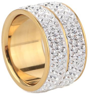 PAMTIER Frauen Cubic Zirconia Wide Ring 12mm Double Row Eternity Wedding Band Chunky Ringe Gold Größe 68 (21.6)