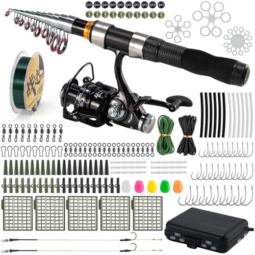 Alwonder Simple Carp Fishing Rod Reel Combo Telescopic Travel Rod with Bait Feeder Reel, Carp Fishing Stalking Setup Tackle Box Accessories Kit Boilie Stop, Bait Bands