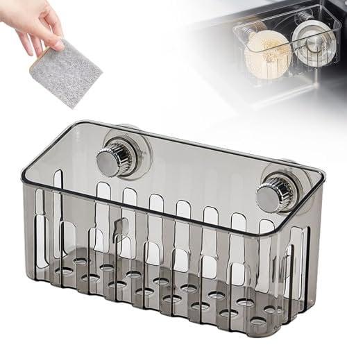 Newest Sink Organizer - Strong Suction Cups, Tidy for Sponge, Brush, Plug & Rag (Gray)