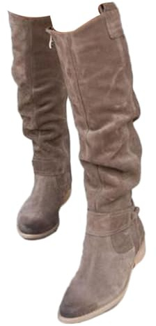 shownicer Botte Hautes Femme Daim Bottes Elegant Bout Rond Bottines Automne et Hiver Talon Bas Boots Confortable Chaussures A Gris 36