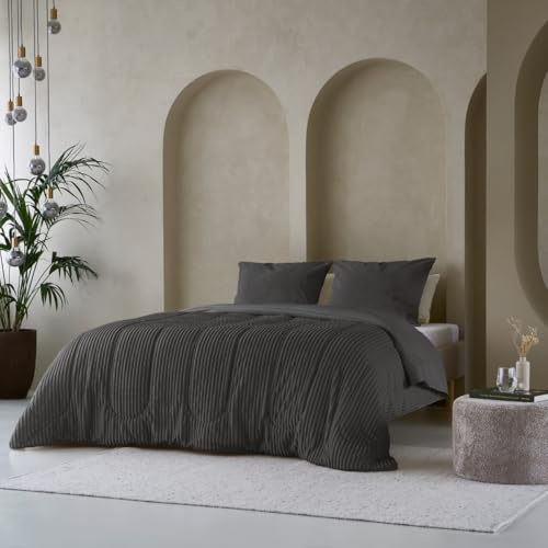 Zelesta Groovebed Bettdecke - Waschbare Teddy Bettwäsche für Winter und Sommer - Warm Duvet 4 Jahreszeiten Fluffy (Anthracite, 240x200 cm)