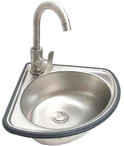 Lavandino da cucina ad angolo a parete piccolo angolo in acciaio inox lavello a vasca singola lavabo triangolare lavello piccolo ad angolo per cucina bagno lavabo (con rubinetto e tubo di ingresso)