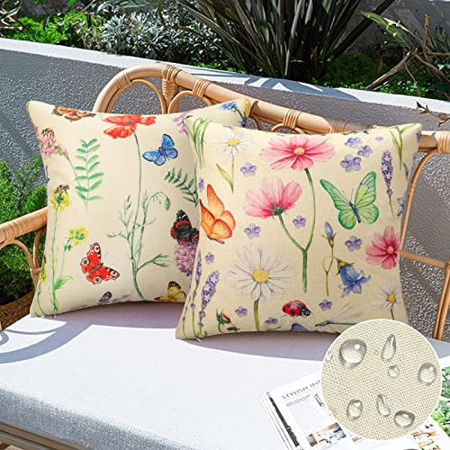 Aisybaklyn Kissenbezüge 40x40 Kissenbezug Outdoor Kissen Wetterfest Dekokissen Wasserdicht Kissenhüllen Sofakissen Kissenhülle für Gartenbank Outdoorkissen Sommer Zierkissen Blume Grün 2er Set
