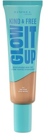 Rimmel London Kind & Free GLOW IT UP Moisturizing Foundation, 203, True Beige, Beruhigt empfindliche Haut, Gesund und strahlender Teint, Spendet den ganzen Tag Feuchtigkeit, 30 ml