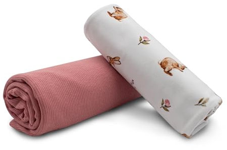 VmG-Store Jerseystoff Set farblich abgestimmt Design + Uni je 0,5mx1,5m 95% Baumwollstoff 5% Elasthan Tex Standard 100 (Hase mit Blumen Digital + Rose Set33)