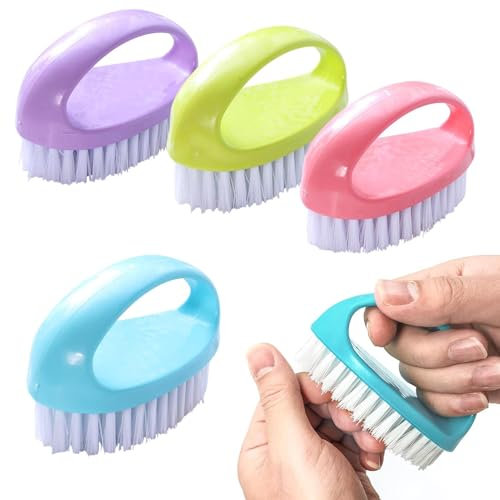 Hand Nail Brushes, 4 Pack Nail Scrubbing Brush, Heavy Duty Nail Scrubber, Nail Cleaning Brushes, Plastic Nailbrush, Stiff Bristles Deep Clean Brush, Nail Brushes for Cleaning Nails