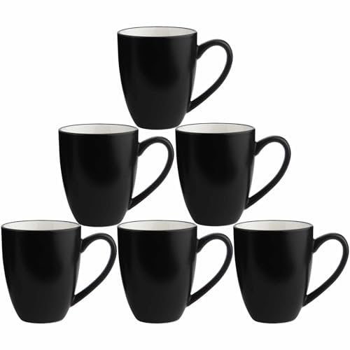 AiXception Black Coffee Mugs Set of 6 for Latte Cappuccino Hot Chocolate Dishwasher, Microwave Safe Stoneware Cups Set 12OZ(350ml) White Inside